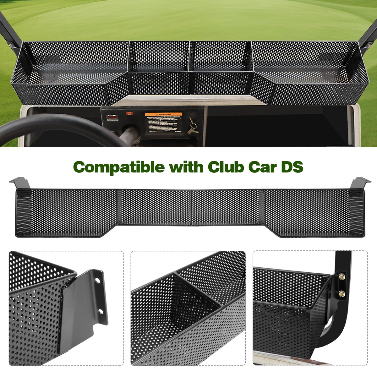 AIPSET DS front basket installed on a Club Car DS for quick dash access