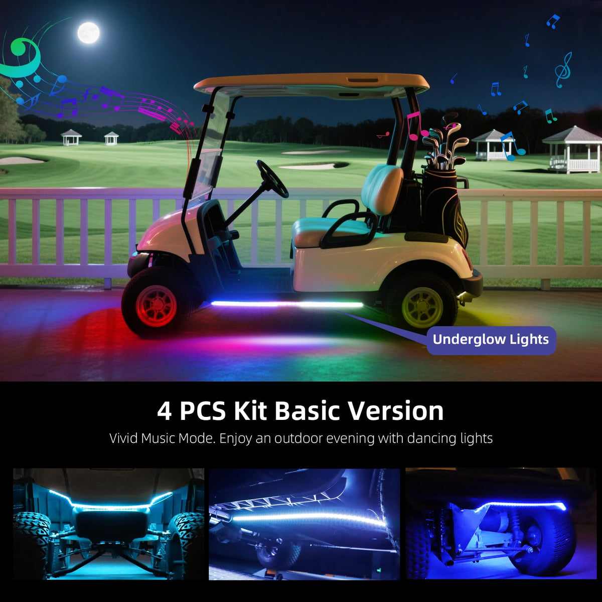 AIPSET golf cart lights with music sync pulse to the beat for dynamic rides.