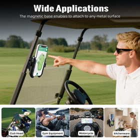Installs in seconds on metal surfaces or golf carts.