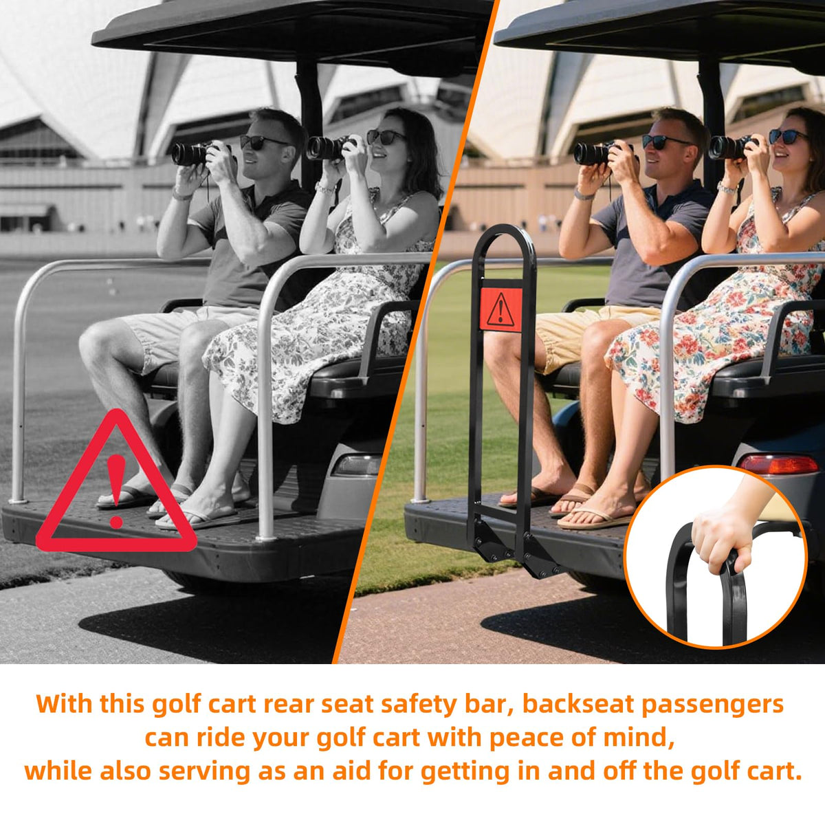 AIPSET rear seat grab bar installed on EZGO model