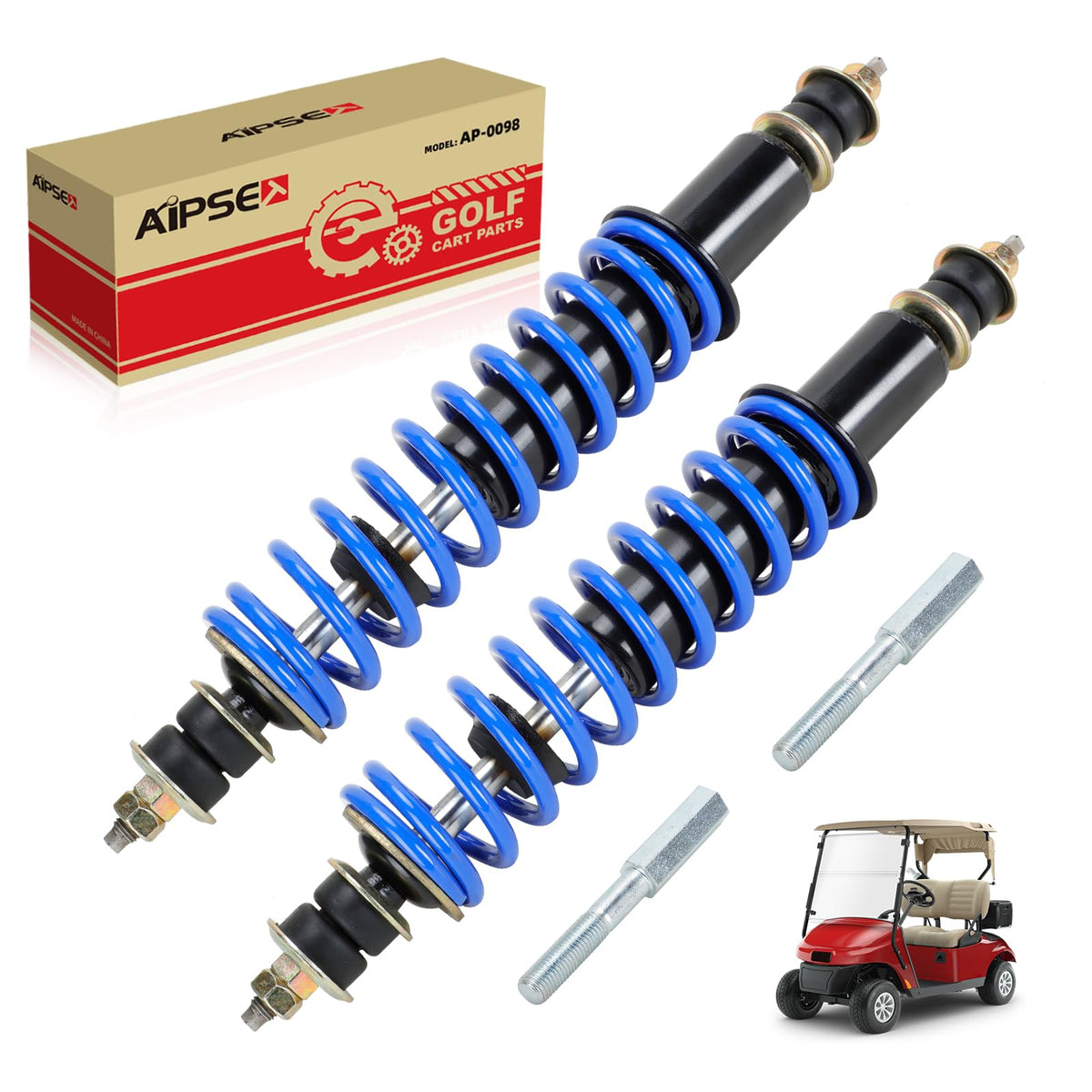 AIPSET golf cart shock absorber front view improves ride stability on EZGO TXT.