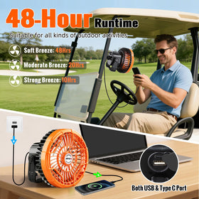 AIPSET 10400mAh battery golf fan powers extended cooling for long rounds.