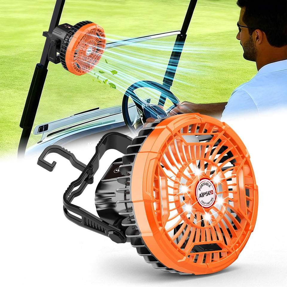AIPSET golf fan 7-inch battery powered, portable cooling for the course
