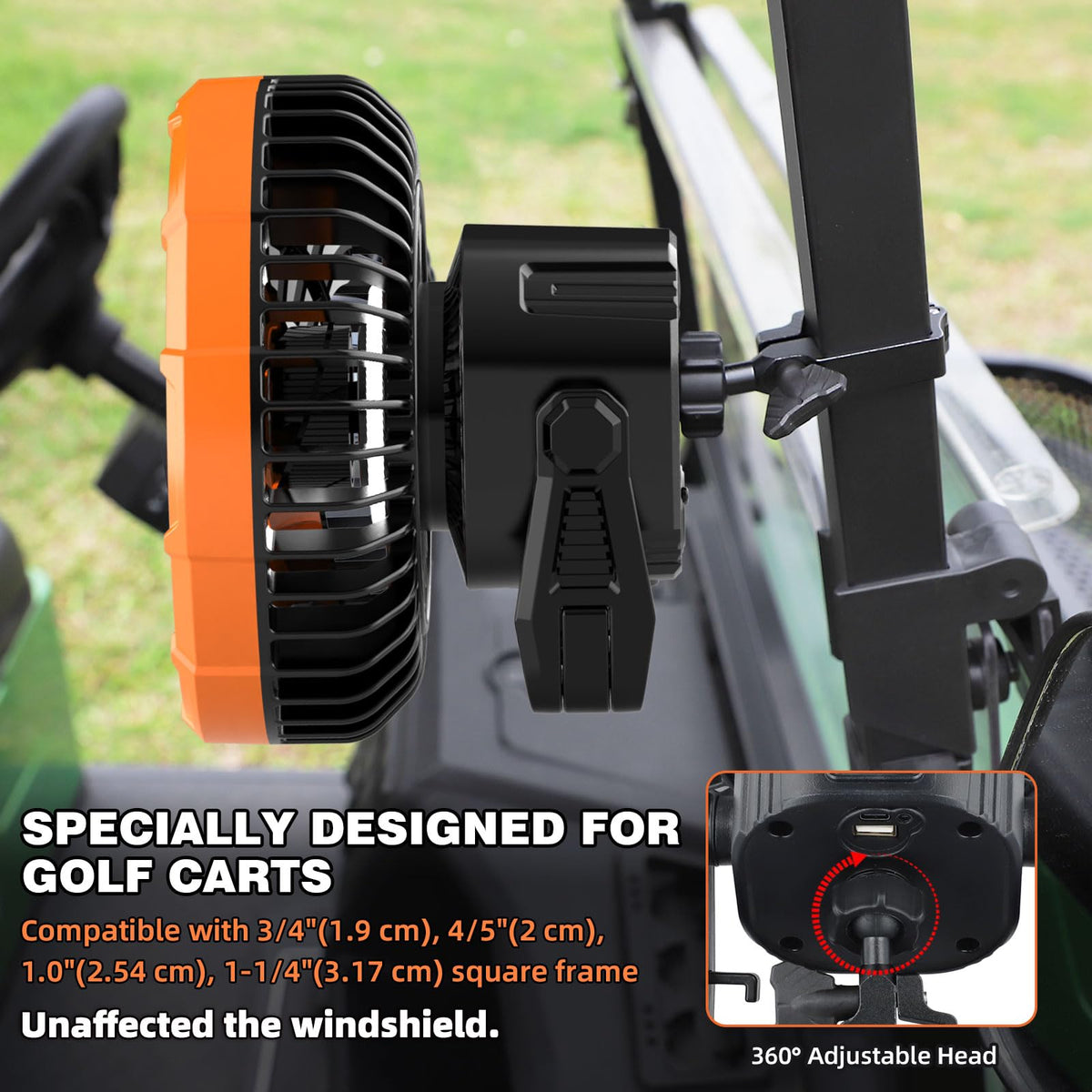 AIPSET golf fan with LED light provides night illumination