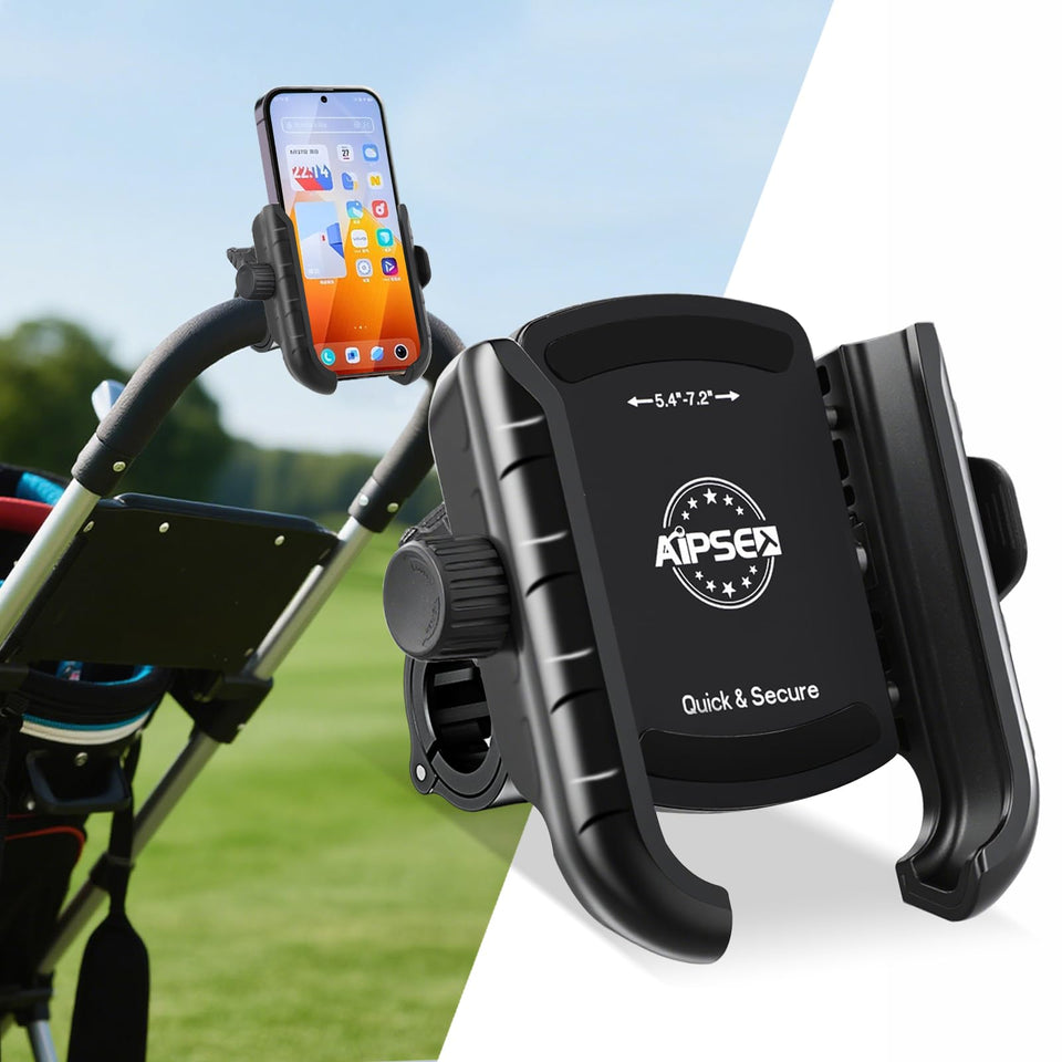 AIPSET golf cart phone holder mounted on a cart for hands free access