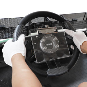 AIPSET acrylic steering-wheel holder complements cart interior with clear, durable design
