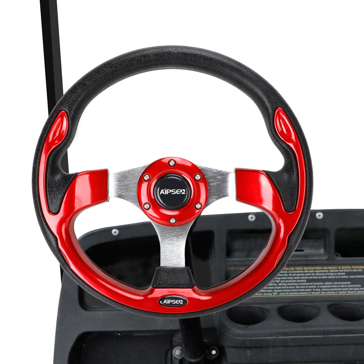 AIPSET decorative horn area on red steering wheel for a sleek look