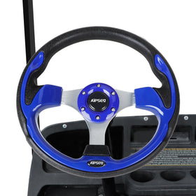 Interior view of golf cart with AIPSET steering wheel upgrade.