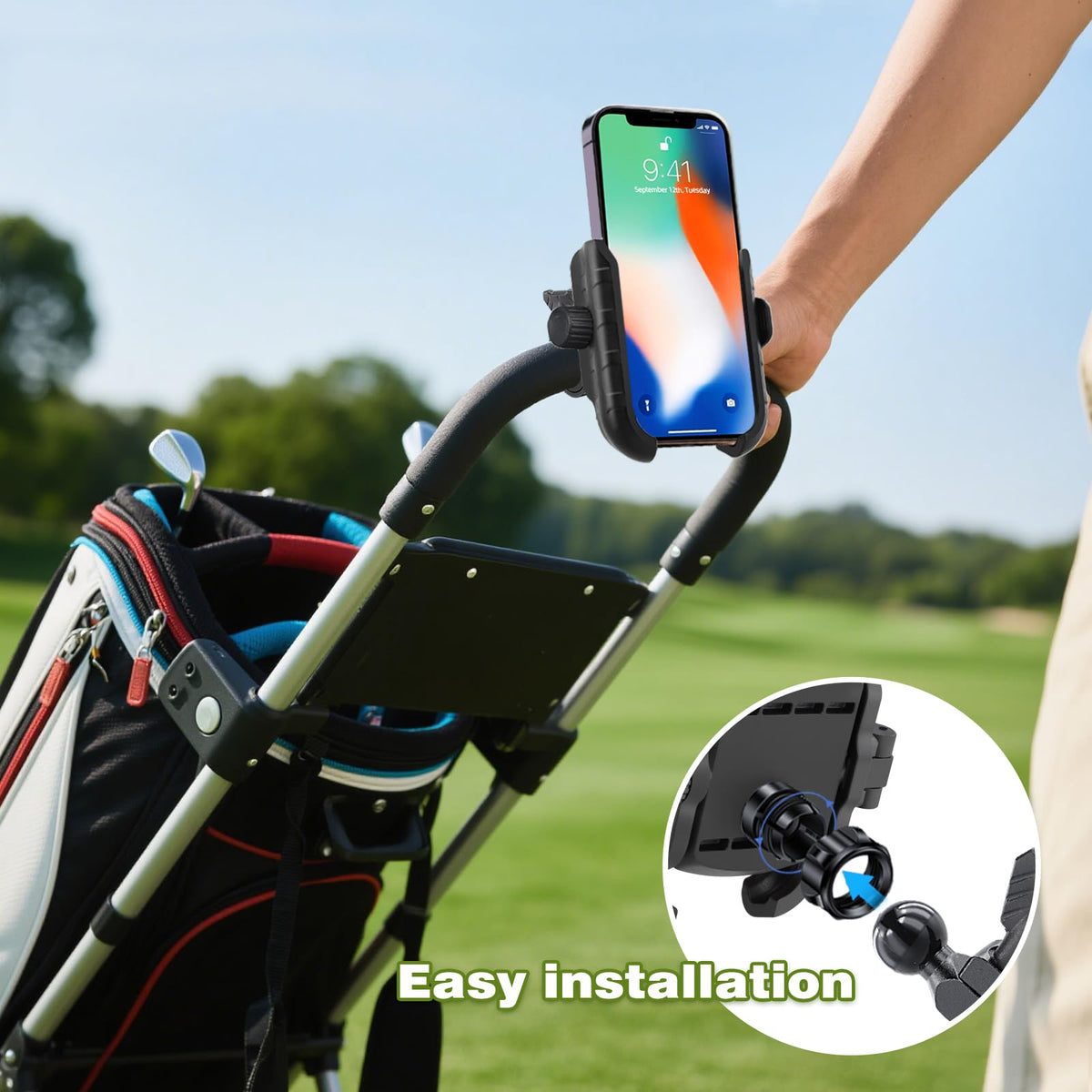AIPSET stroller phone holder keeps the phone within easy reach