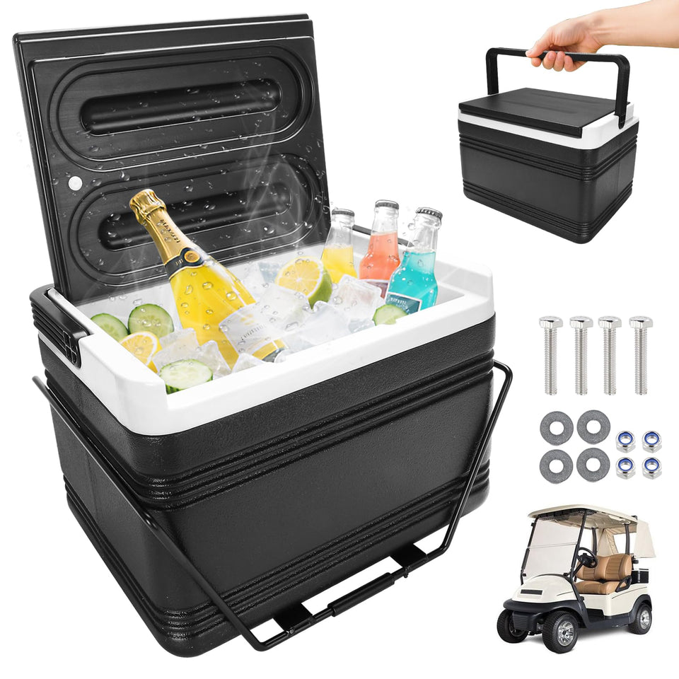AIPSET universal golf cart ice cooler mounted on cart keeps drinks within reach and cool.