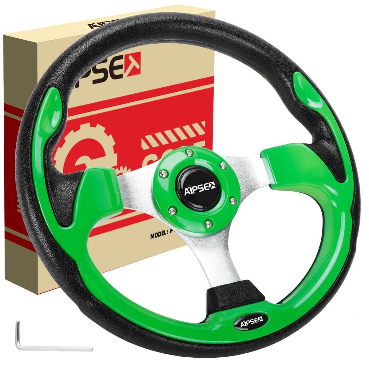 AIPSET universal 12.5-inch steering wheel fits EZGO, Club Car, and Yamaha hubs for versatile compatibility.