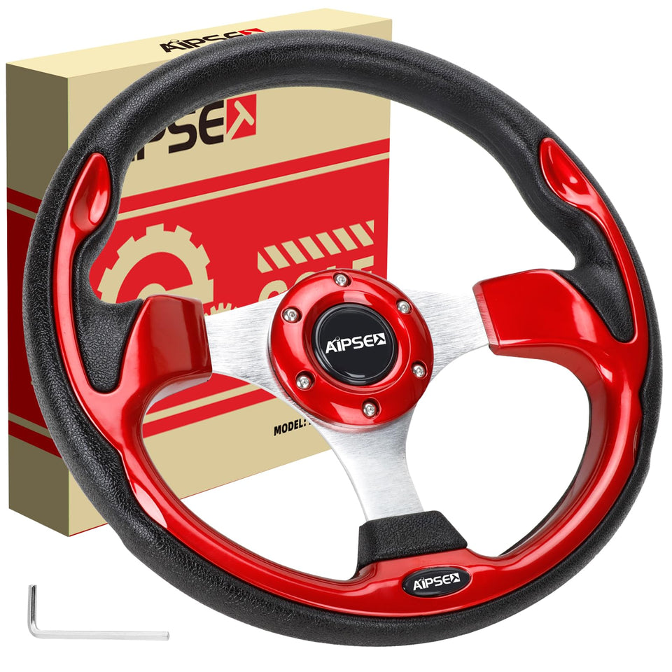 AIPSET universal red 12.5-inch steering wheel fits EZGO, Club Car, Yamaha for better grip