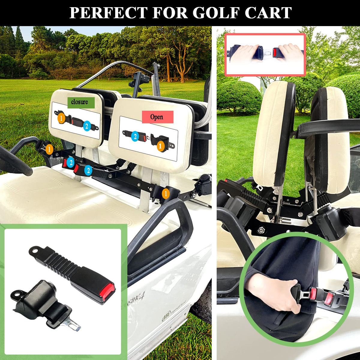AIWEILUCK retractable belts extended to 42 inches for flexible seating in carts.