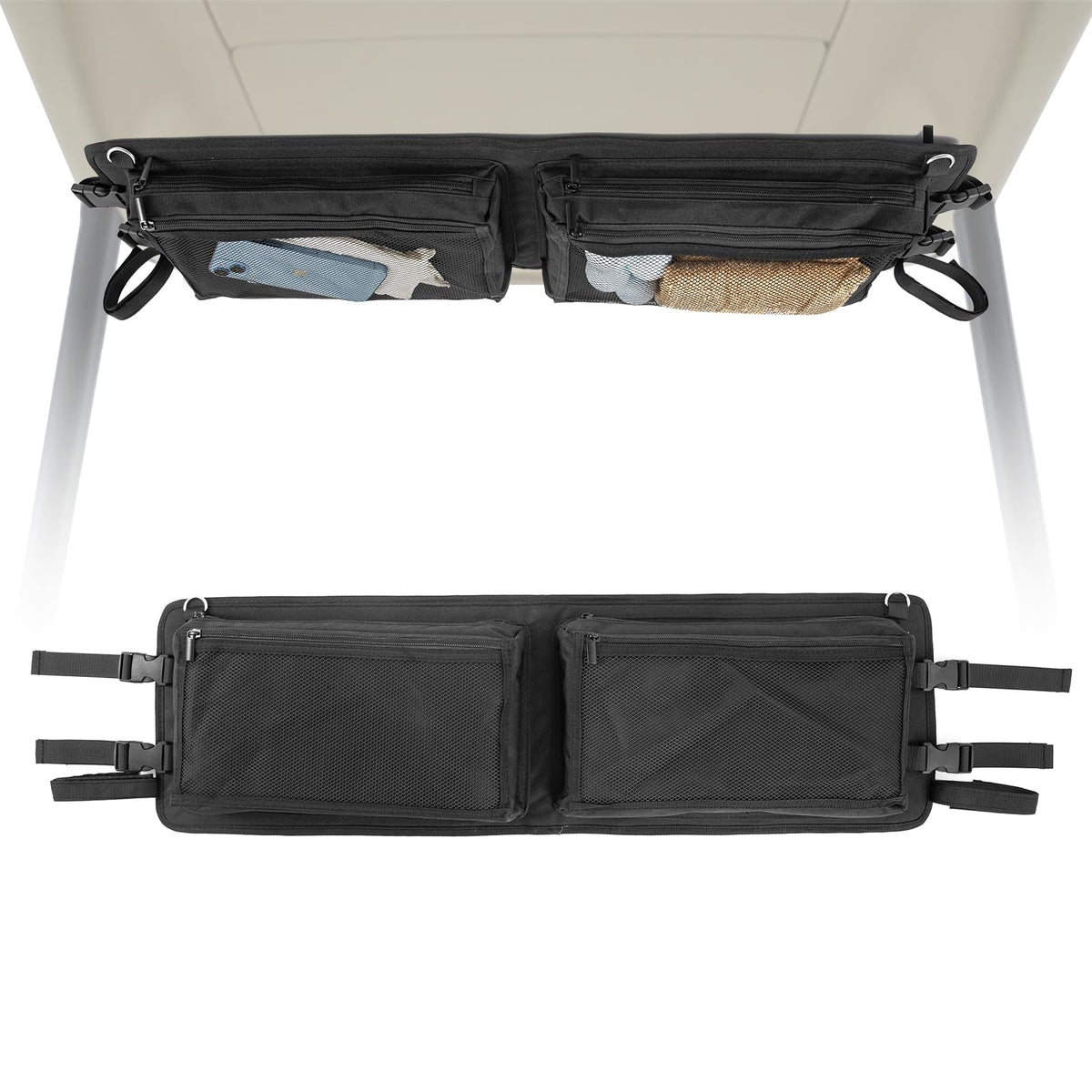 AJFHKJ Golf Cart Ceiling Storage Bag front view with easy-access pockets