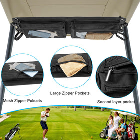 AJFHKJ Ceiling Storage Bag mounted in golf cart, no drilling needed