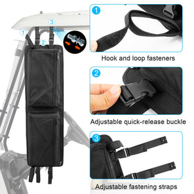 AJFHKJ Golf Cart Ceiling Storage Bag side view shows secure placement