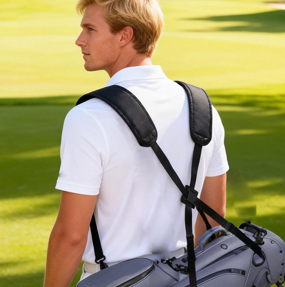 Ajqxh four-clip setup allows quick secure attachment to most golf bags.