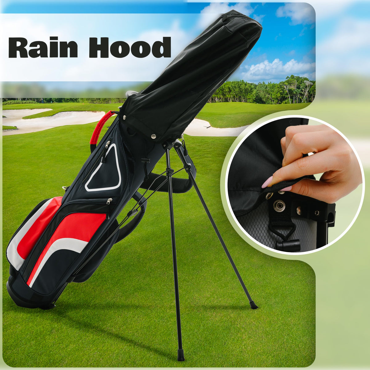 AK System rain hood protects clubs during sudden showers