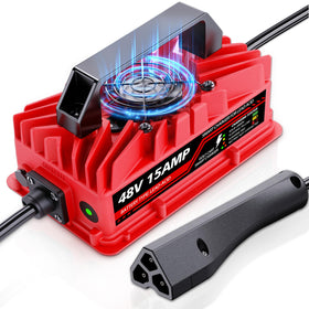 Akizbeir 15a 48v EZGO RXV/TXT charger with 3-pin plug for reliable golf cart charging.