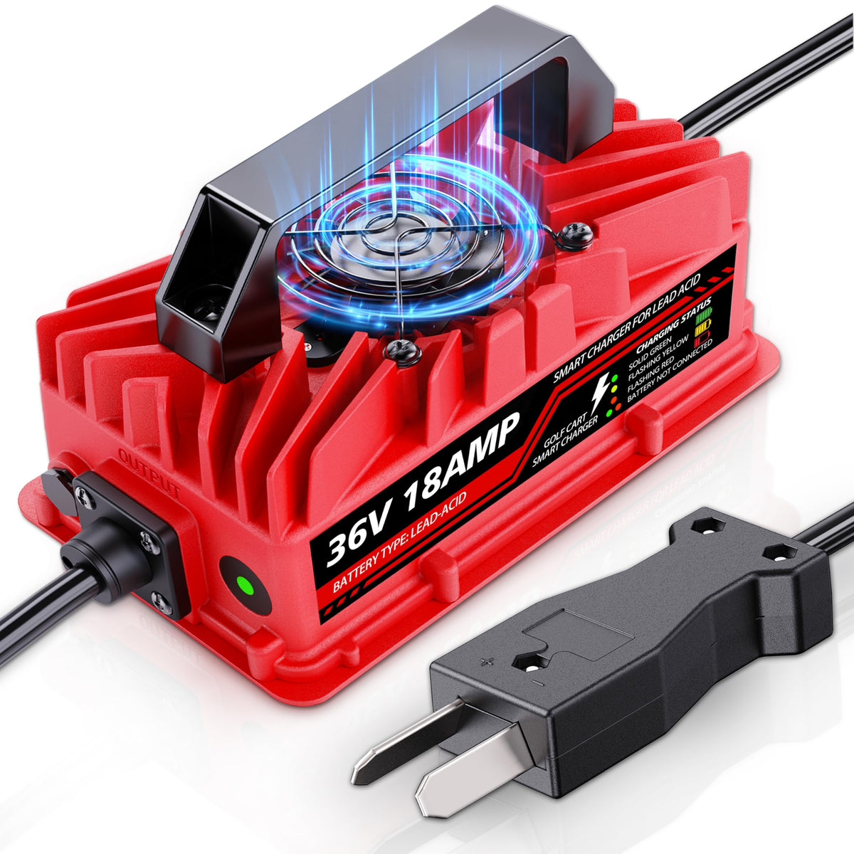 Akizbeir 18A 36V golf cart charger with crowfoot plug for EZGO/Yamaha, secure fit