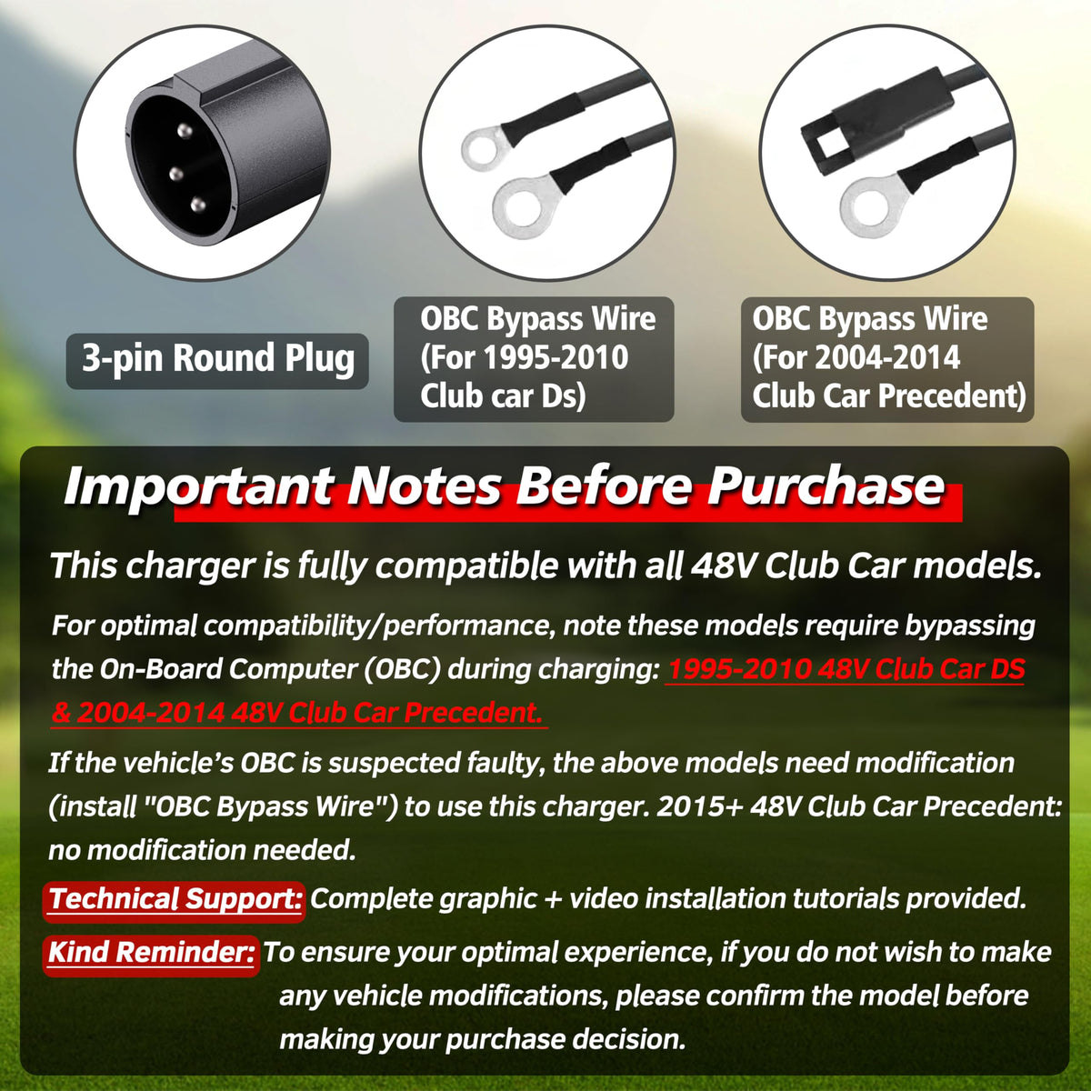 Universal 48V Club Car compatibility with or without OBC.