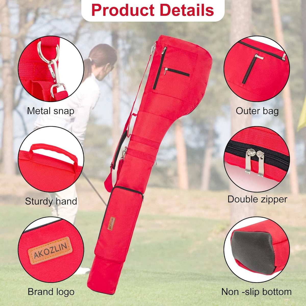 AKOZLIN golf bag holds 8-10 clubs, ideal for quick rounds.