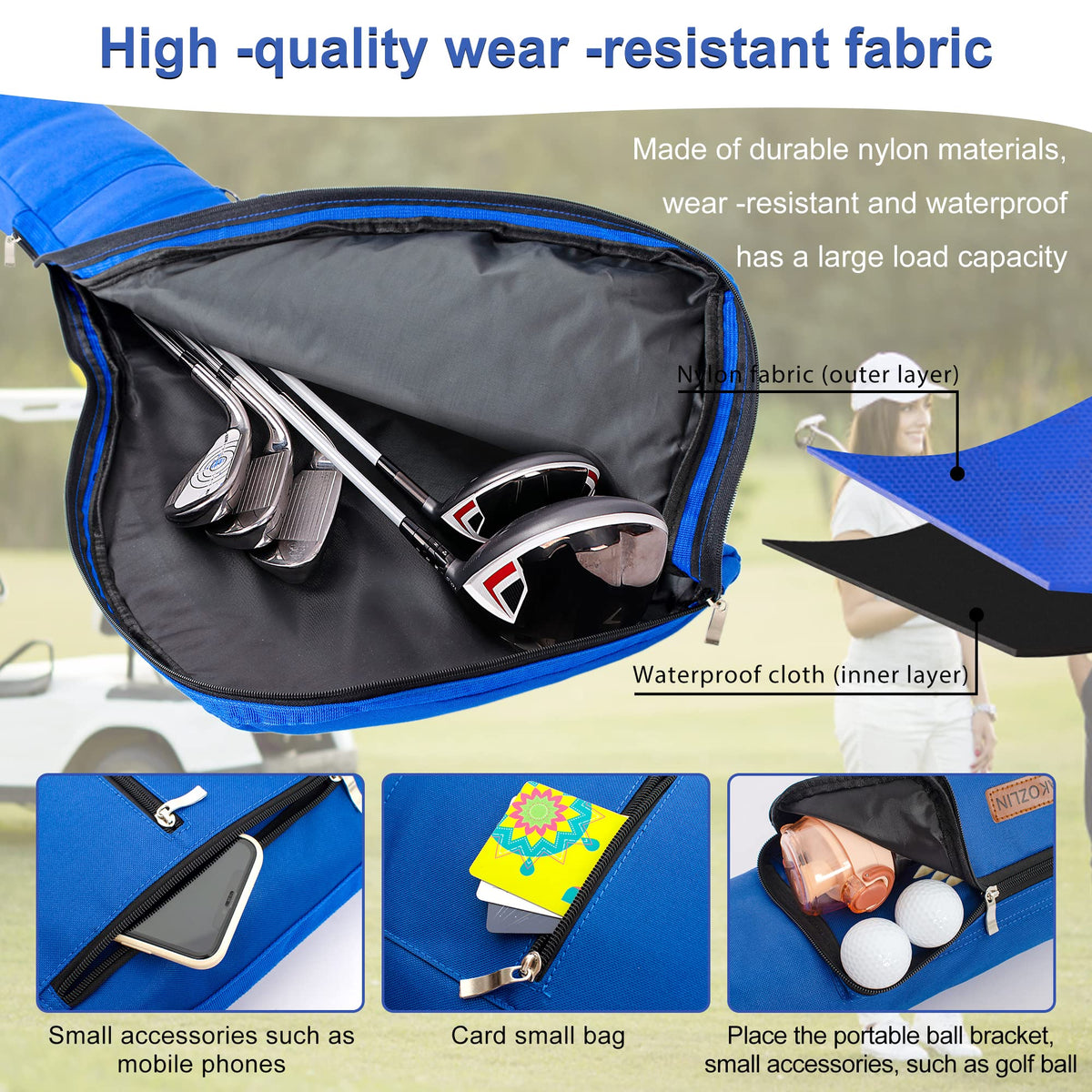 AKOZLIN portable golf bag non-slip base stabilizes during use