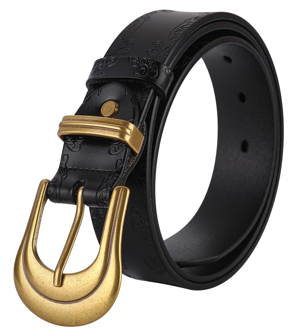 ALAIX belt buckle detail highlights heavy gold buckle for a cowboy-inspired look.