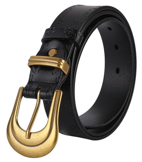 ALAIX belt buckle detail highlights heavy gold buckle for a cowboy-inspired look.