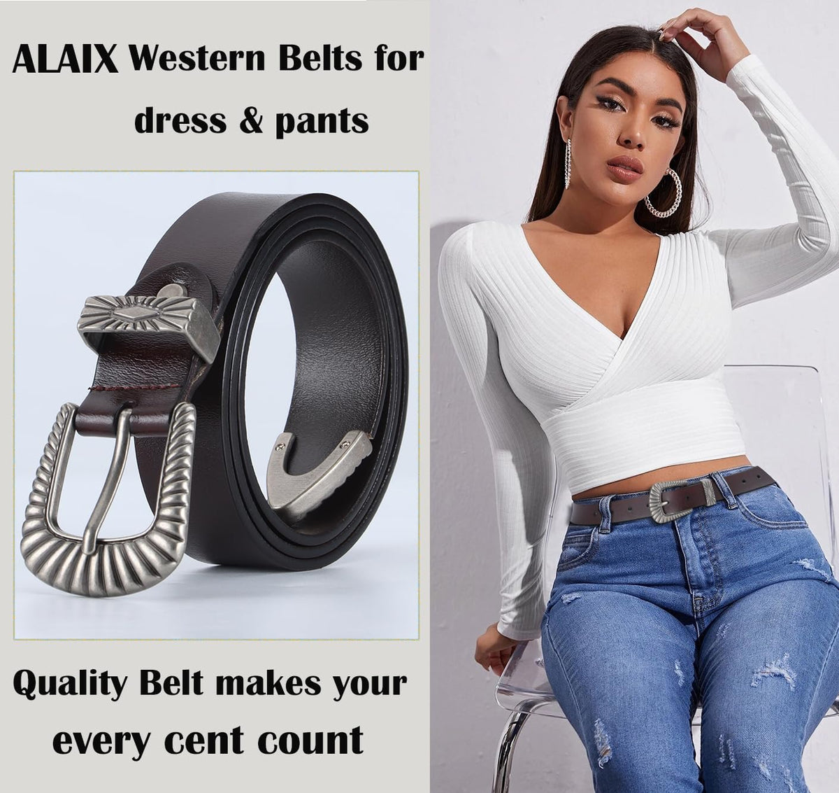 ALAIX belt with silver buckle for polished everyday wear