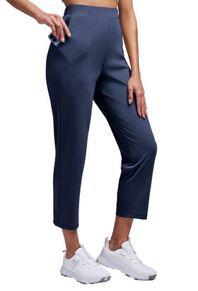 Alaroo women's golf pants show 4-way stretch for full mobility.