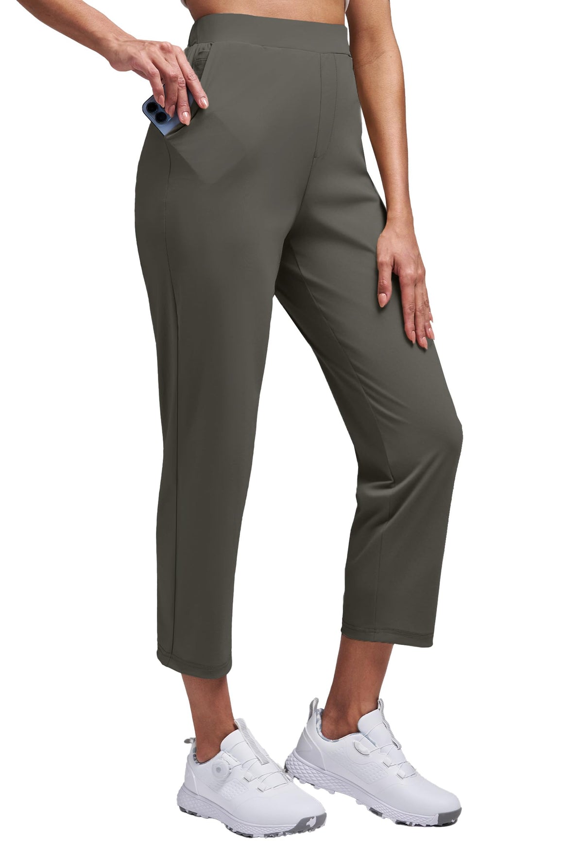 Alaroo women's golf pants with 7-8 ankle length and pockets for secure travel storage.