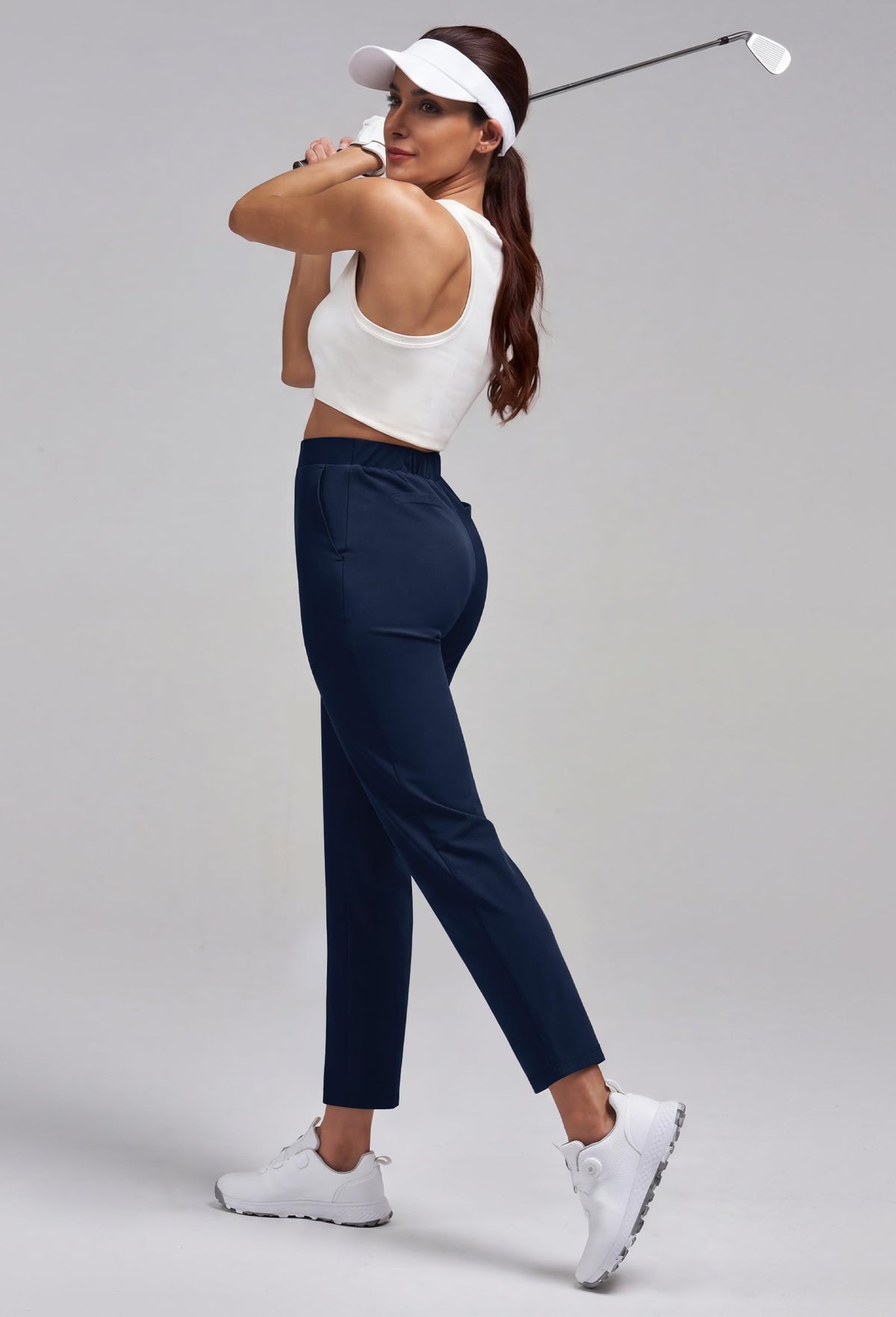 Alaroo pants in ankle-cropped fit create a sleek, leg-lengthening look.