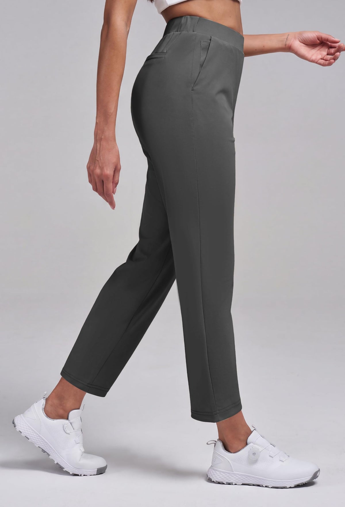 Alaroo golf pants feature a high-rise waist for tummy support and comfort