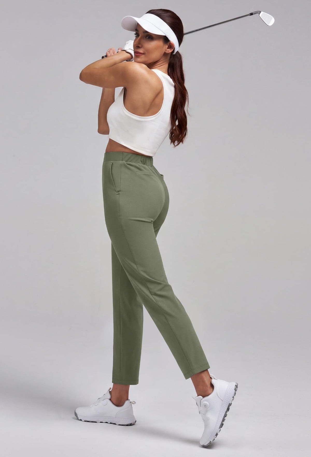 Alaroo women's golf pants high-rise waist for secure, comfortable fit.
