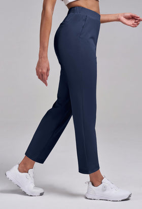 Alaroo women's golf pants feature a wide elastic waistband for gentle tummy support.