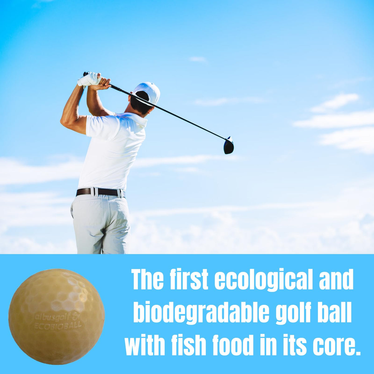 Albus Golf ECOBIOBALL ocean-safe materials illustrate non-toxic construction for wildlife-friendly play.