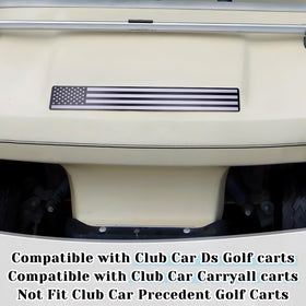 Alicatong Club Car DS front name plate close-up showing durable construction.