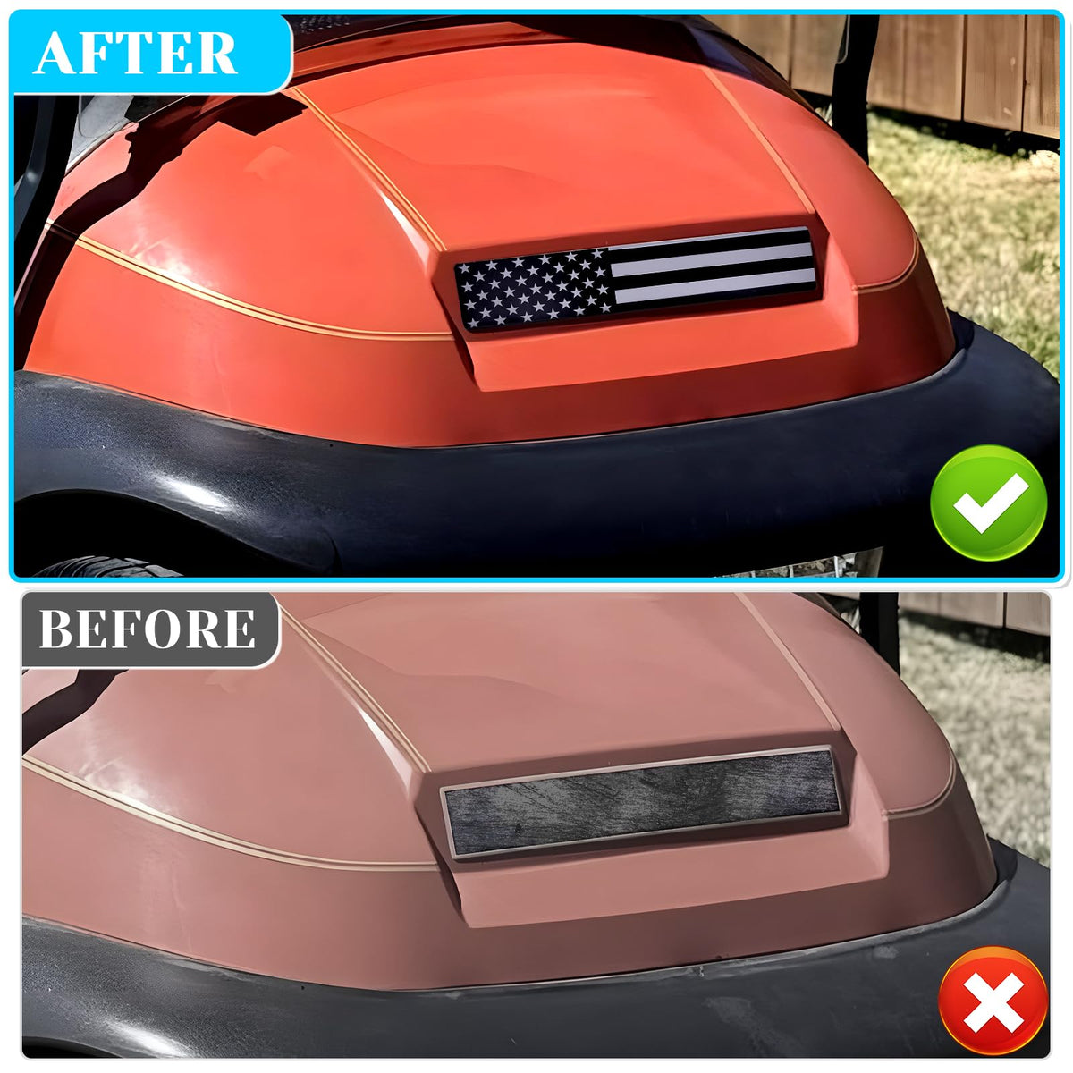 Alicatong Club Car Precedent front plate graphics—bold styling update.