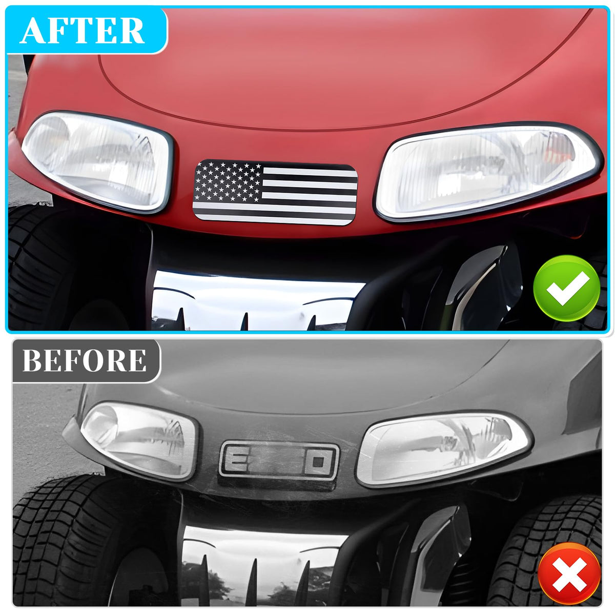 Alicatong easy-install flag plate on EZ-GO, quick upgrade for exterior trim.