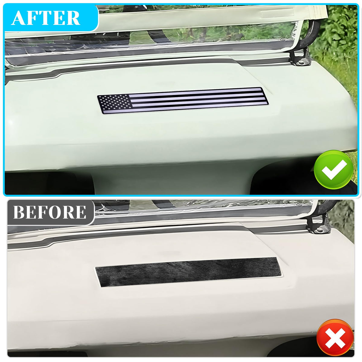 Alicatong front name plate on DS Club Car ready for easy installation.
