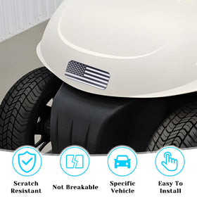 Alicatong matte black flag name plate mounted on EZ-GO cart for bold exterior detail.