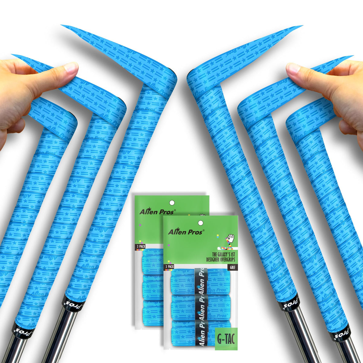 Alien Pros Golf Grip Tape overlay shows quick regrip and secure hold in any weather