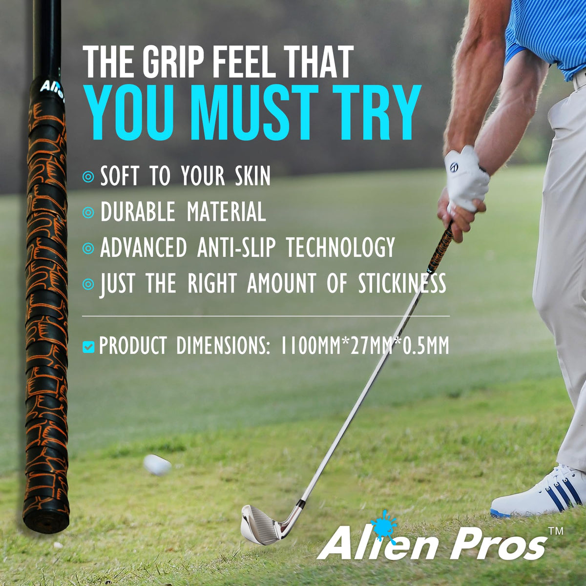 Sweat-absorbent, non-slip performance in any weather for better control.