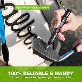 Aliennana golf bag clip keeps the tool within reach between shots