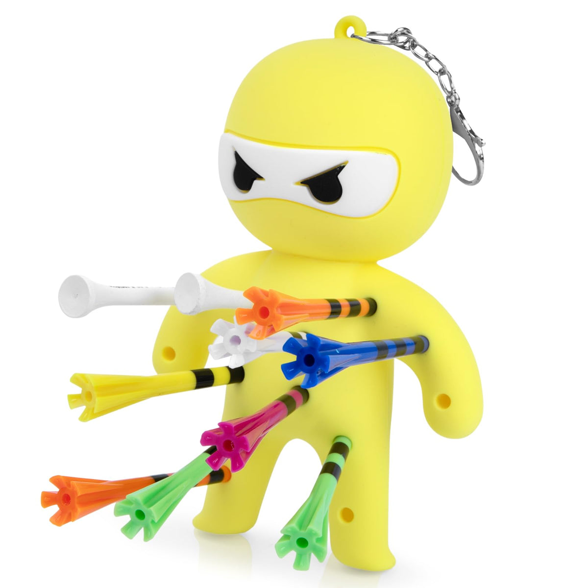 Aliennana golf tee holder with ninja design in yellow keeps tees handy on the course