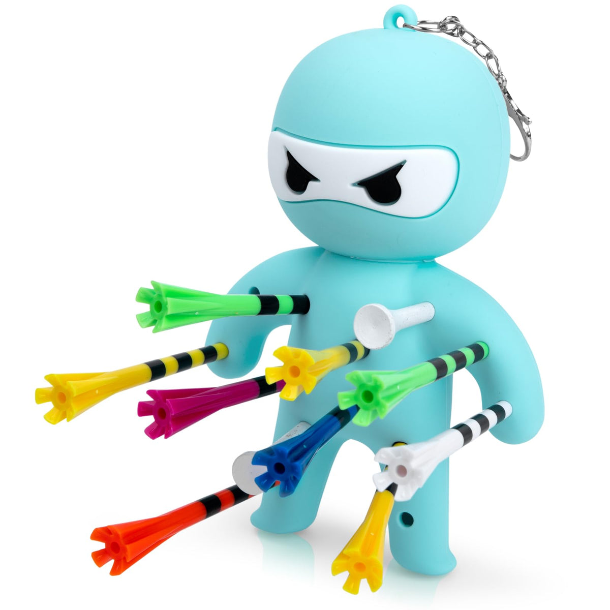 Aliennana Ninja golf tees holder blue front view highlights lightweight portable keychain use.