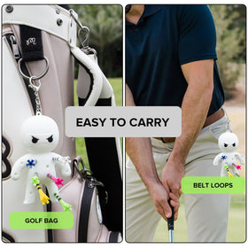 Travel-ready Ninja tees holder fits in golf bag pocket