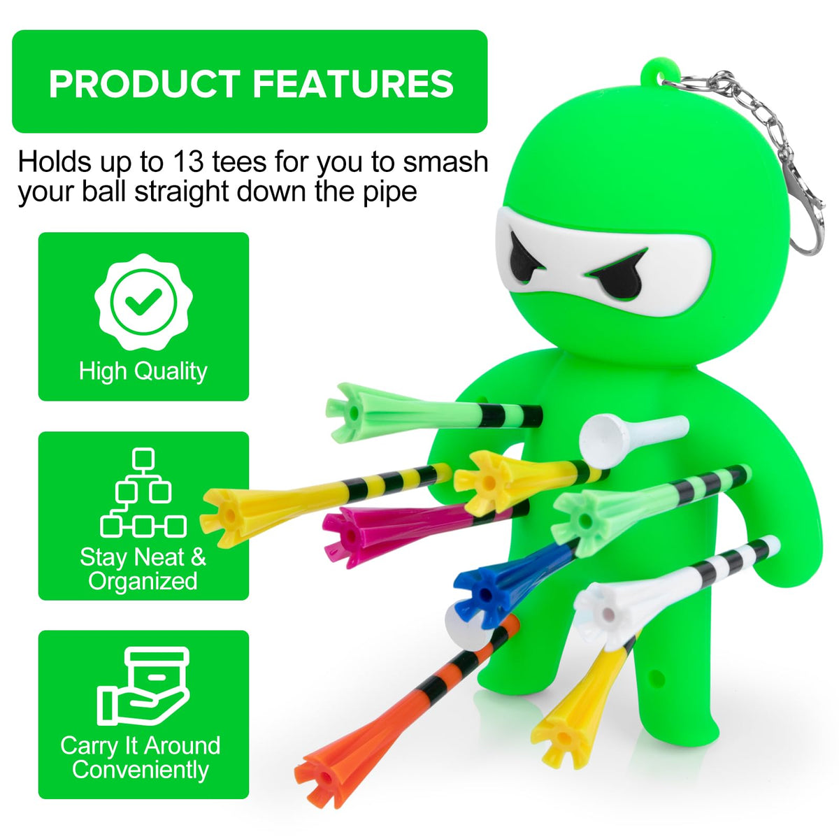 Silicone tee holder clips to golf bag for quick access during play