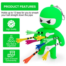 Silicone tee holder clips to golf bag for quick access during play